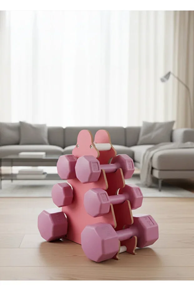 PSSPOR 3 Set Pink Dumbbell Set + Stand ( 2 x 1KG - 2 x 2KG - 2 x 3KG + Stand )