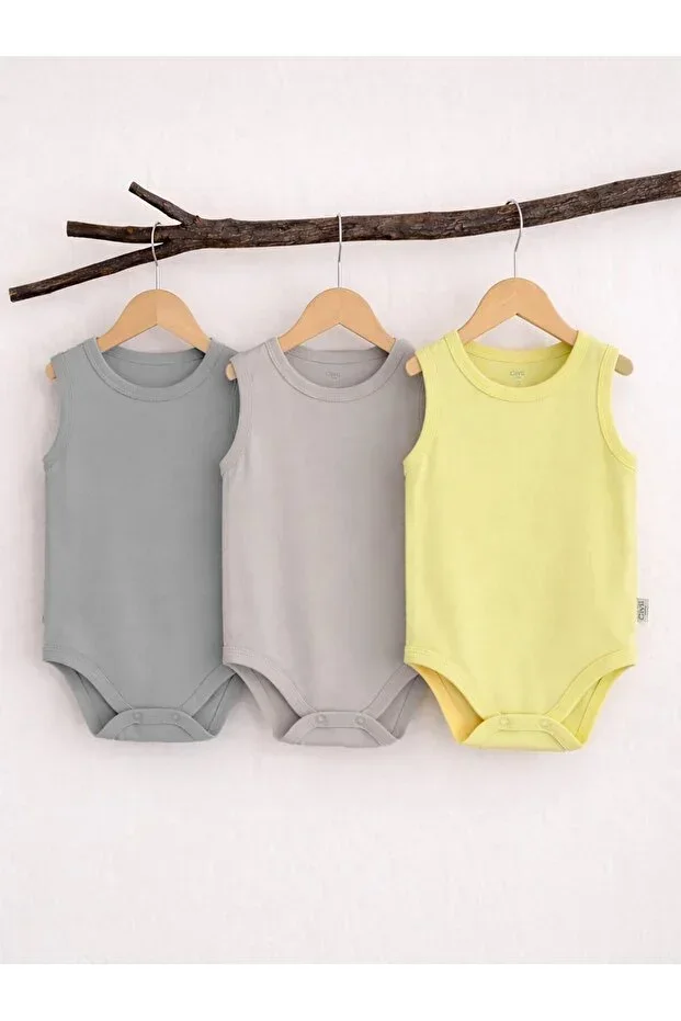 3 pcs Basic Sleeveless Snap Button Bodysuit 0-36 Months - Beige