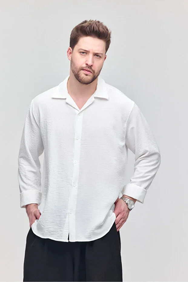 Men's Summer Non-Sweating No-Ironing Loose Oversize Long-Sleeve Shirt Men's Shirt White