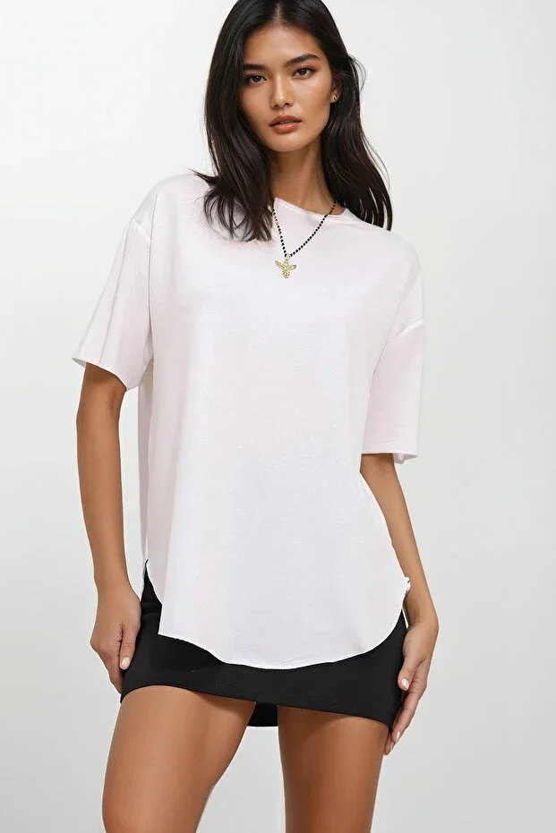 Women White Round Neck Oval Cut Modal T-Shirt ALC-X11506