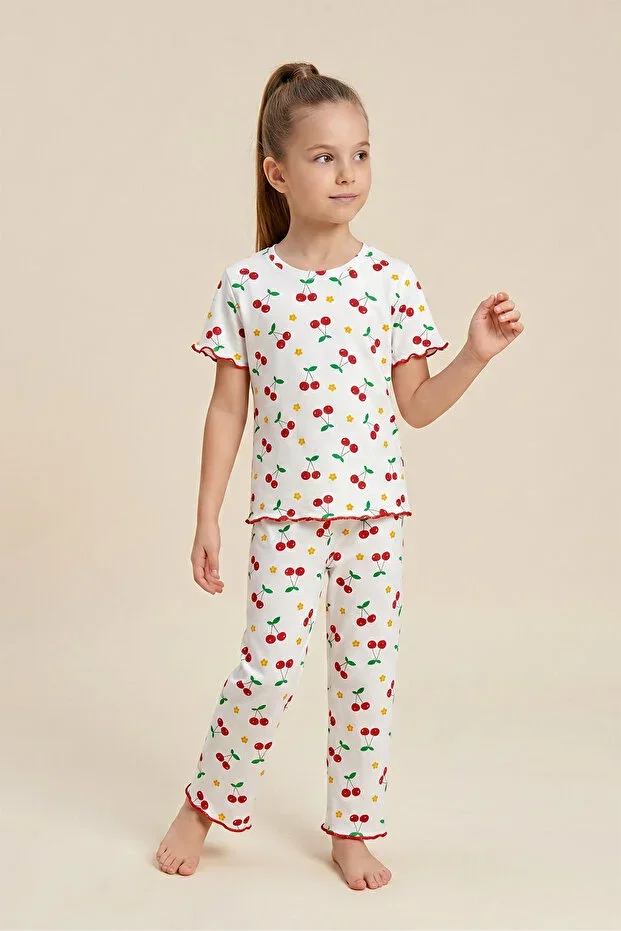 CHERRY PATTERNED GIRLS' PAJAMAS