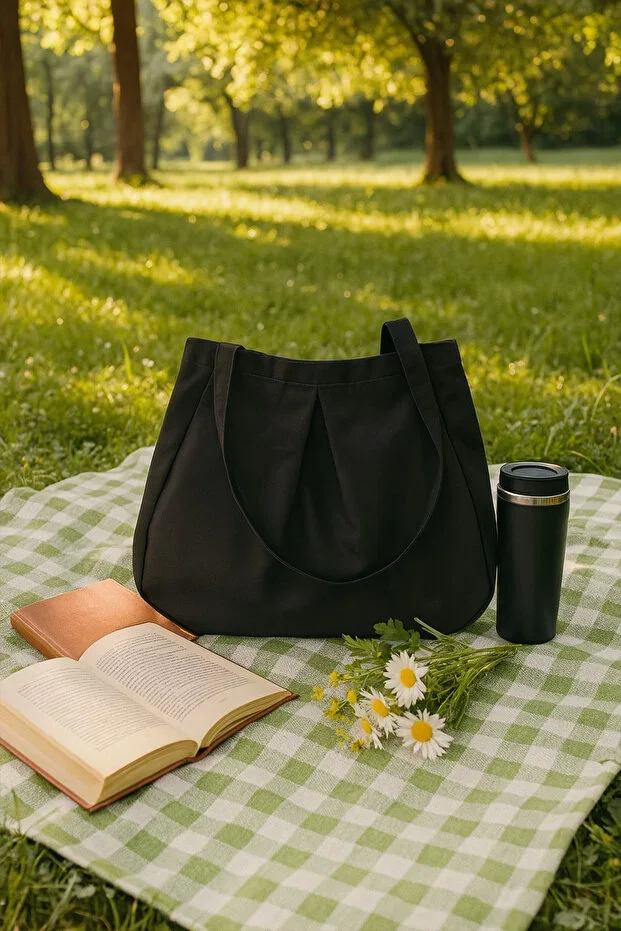 Black Multi-Purpose Premium Oversize Flat Medium Canvas Women's Handbag and Shoulder Bag