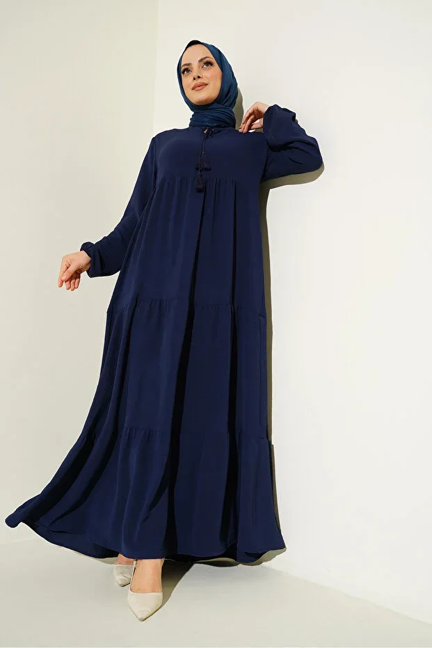 Bigdart 1627 Collar Laced Modest Dress - C.navy