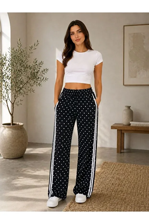 Women's OYSHO Fabric Spanish Flare Striped POLKA DOT Pants | CHIC AND FLEXIBLE STRUCTURE