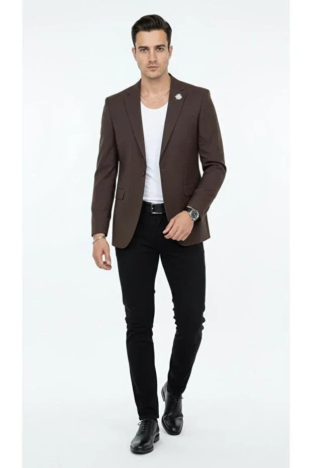 Men's Mono Collar Single Button Double Vent Blazer Jacket – Premium Woven Fabric, 8 Colors