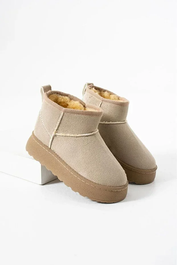 JAGEN KIDS UNISEX BEIGE FUR SUEDE BOOTS