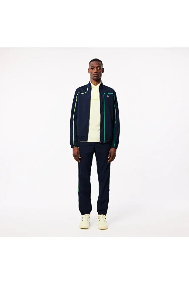 Men's Regular Fit Zip-Neck Color-Block Navy Tracksuit
