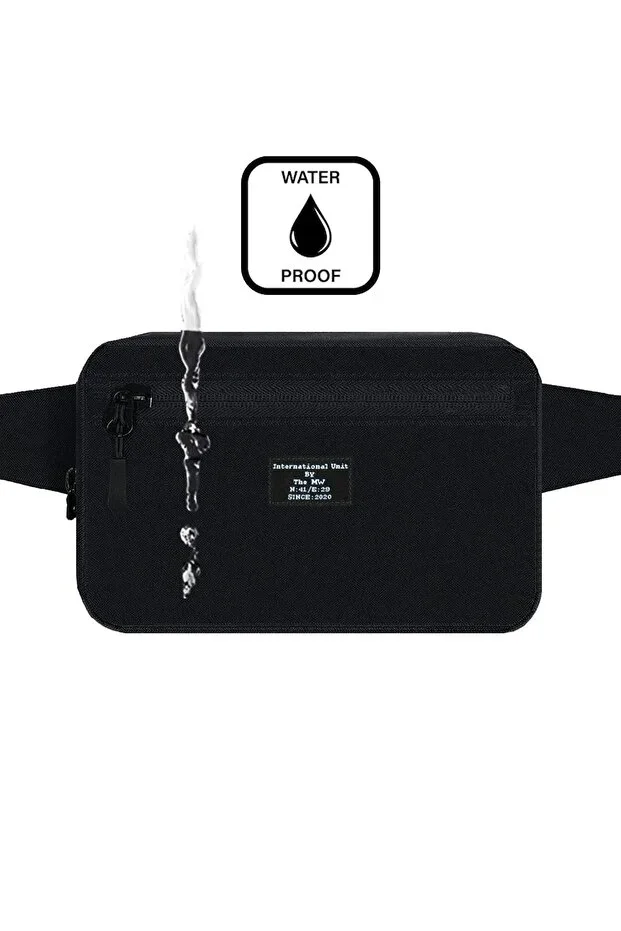 Black Unisex 2 Compartment Waist and Shoulder Bag with Waterproof Fabric Feature