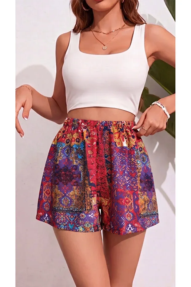 Yediler Tekstil Women's Relaxed Fit High Waist Viscose Shorts