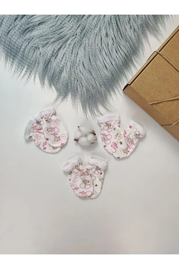 Bear Patterned 3-Piece Newborn Gloves Cotton Girl Boy Baby Gloves