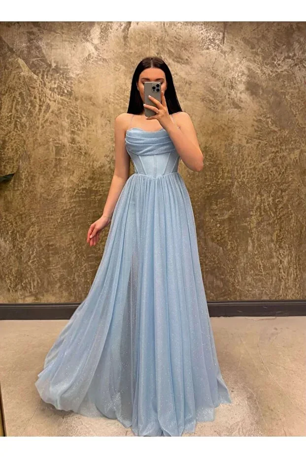 zoezoe Hadley Bust Draped Corset Detailed Adjustable String Tie Shimmer Long Dress