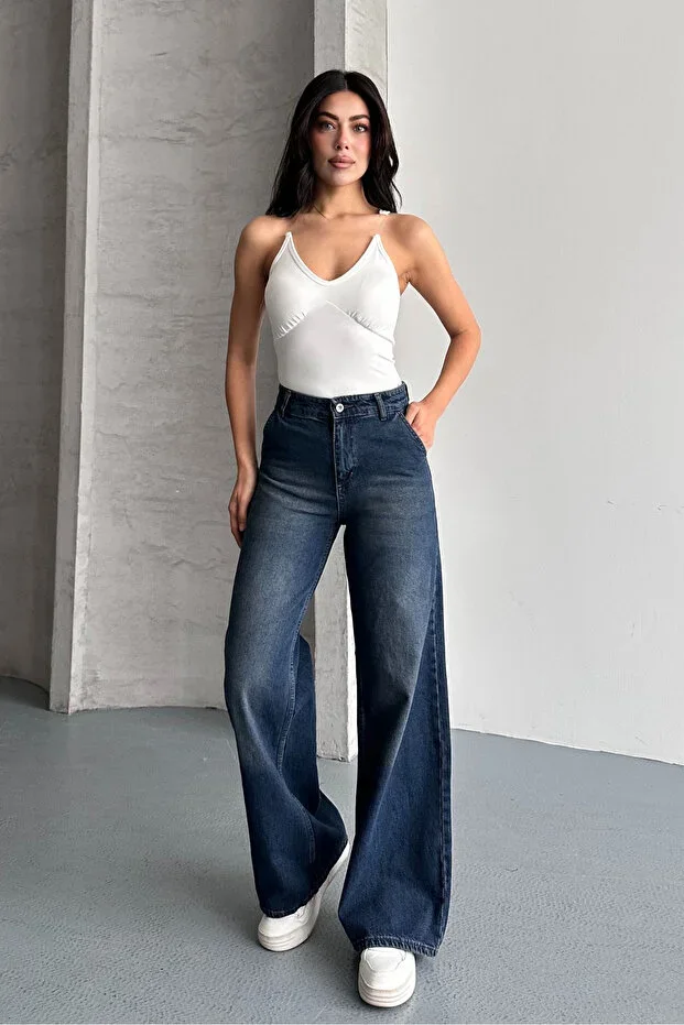 macharel jeans Women High Waist Jean Side Pocket Denim Palazzo Pants