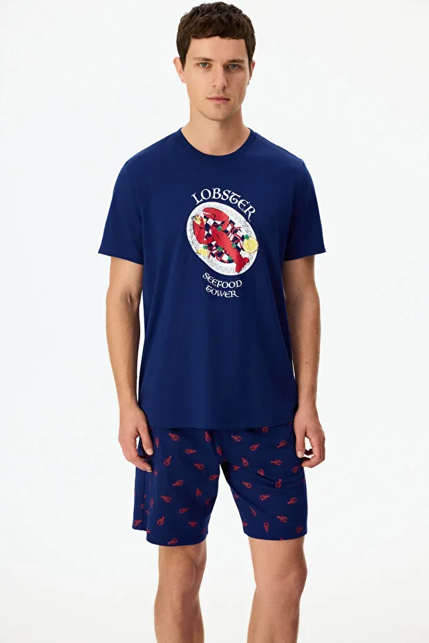 Men's Colored Lobster Tower Pajama Set with Shorts