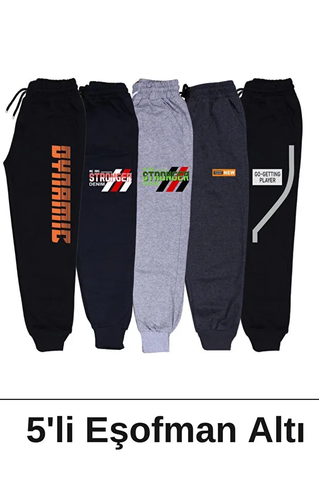 5'li Dynamic-Stronger-Fashion-Getting Print Boys' Sweatpants with Double Pockets