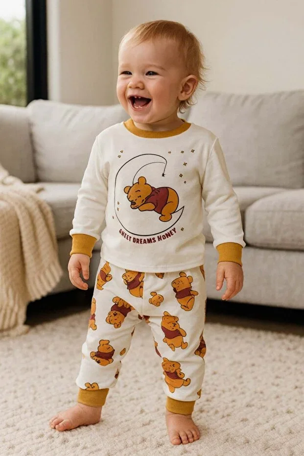 0-4 Years Special Cartoon Printed Baby & Kids Pajama Set - Wide Collar & Special Size Options