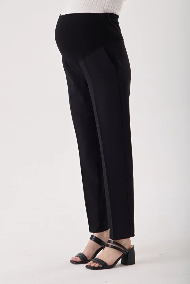 Maternity Black Fabric Pants, Adjustable Waist, Double Fabric