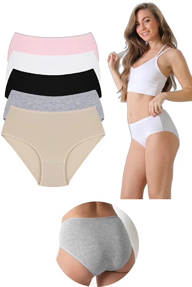 %100 PAMUK YÜKSEK BEL KADIN KÜLOT 5'Lİ PAKET SNM-5KLT