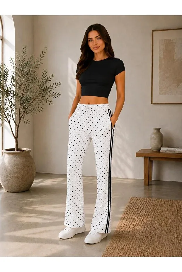 Women's OYSHO Fabric Spanish Flare Striped POLKA DOT Pants | CHIC AND FLEXIBLE STRUCTURE