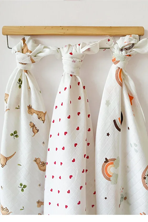 Multipurpose Muslin Cover 3-piece Set, Muslin Newborn Baby Blanket, 100% Cotton Muslin Cloth, 80*90 cm