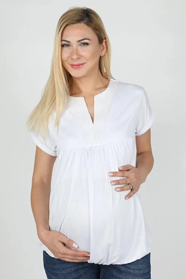 Pregnancy Viscose Neck Sequined T-shirt White