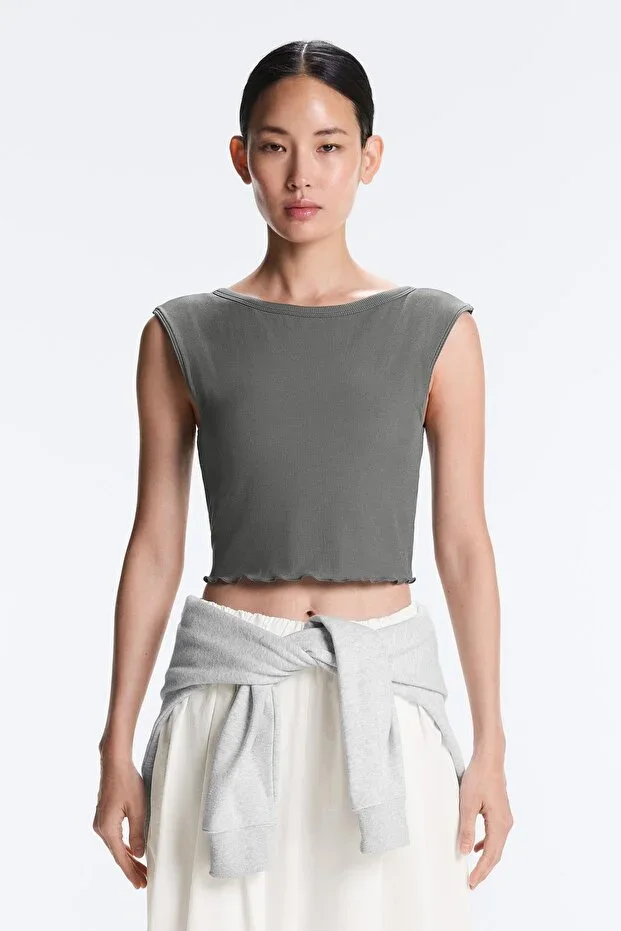 Oysho Modal blend curling rib short sleeve tank top