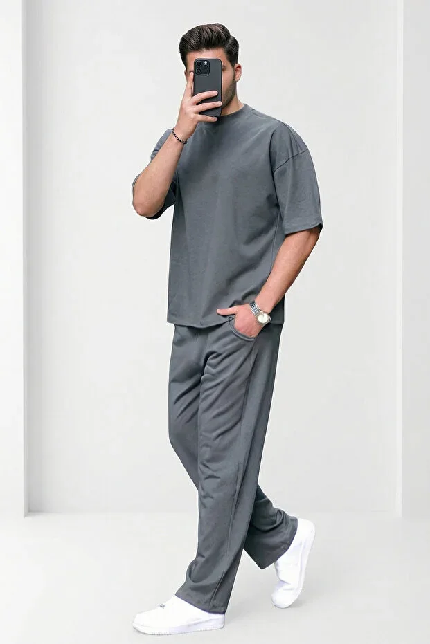 Men's Smoke Oversize Two-Thread Short Sleeve Tracksuit