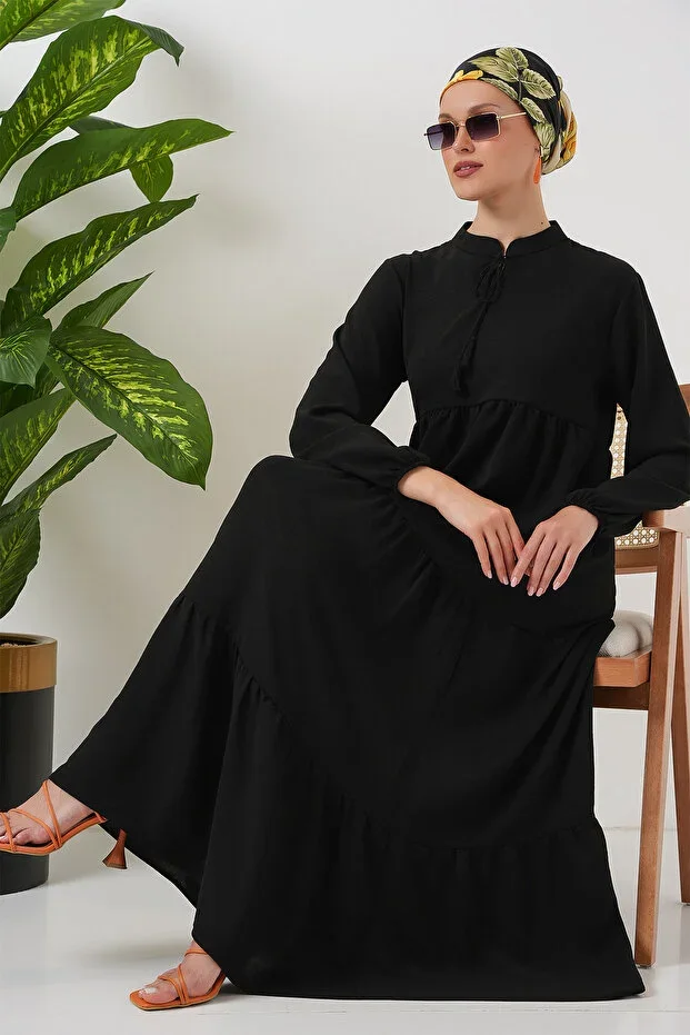 Bigdart 1627 Collar Laced Modest Dress - Black
