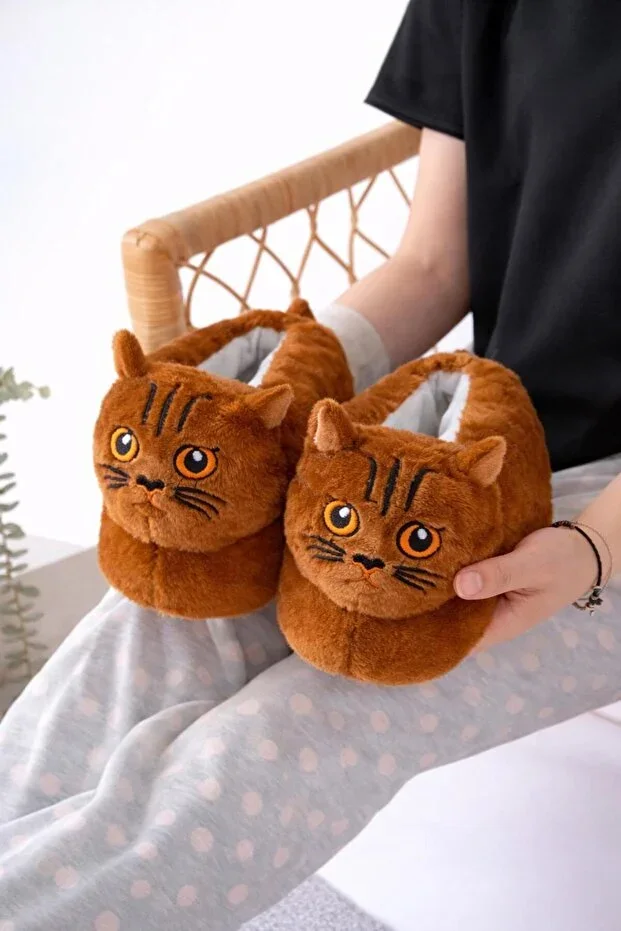 Cat Figured Plush Soft Animal Slipper