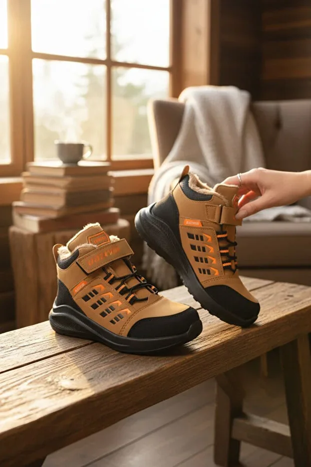 Boys Woolen Yellow Black Casual Boots