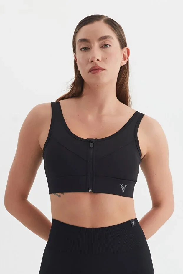 Women's Black Bustier with Zipper Detail / Sports Bustier