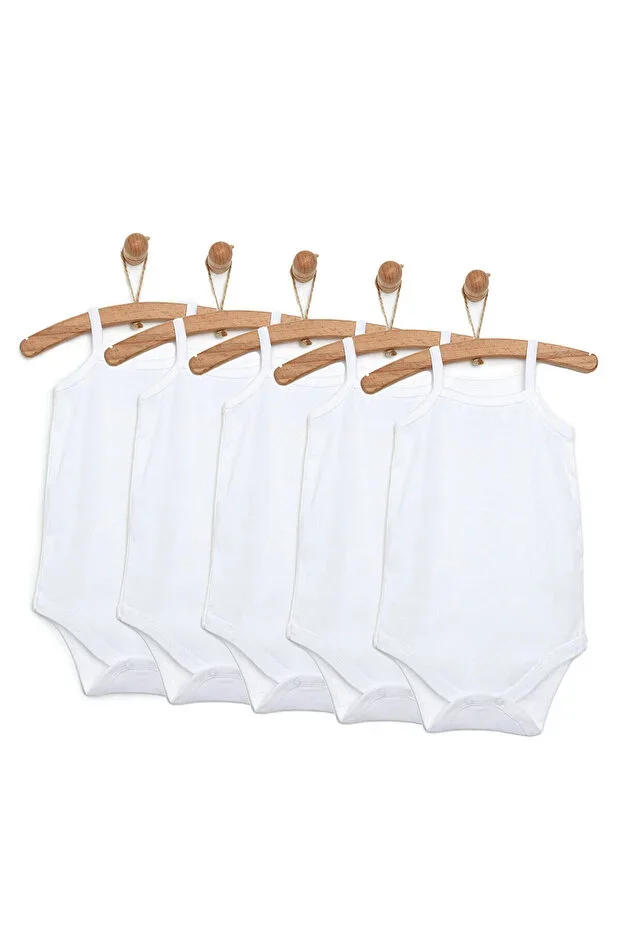 HelloBaby Unisex 5-Piece White Bodysuit Bicycle Collar String Strap White