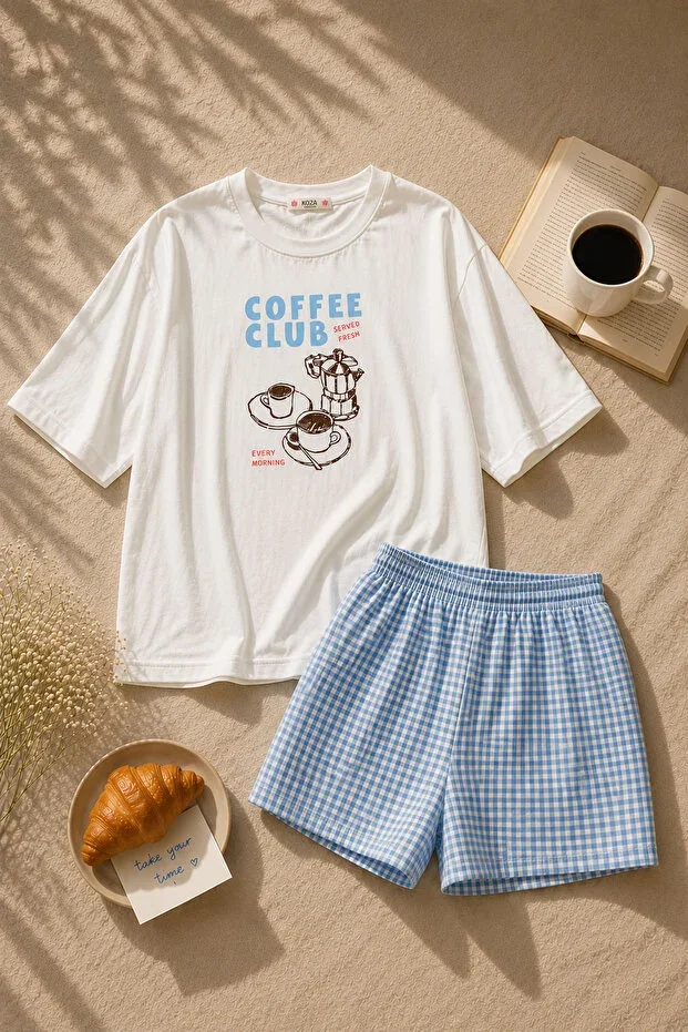 Women's Cotton Short Sleeve Plaid Patterned Shorts Pajama Set