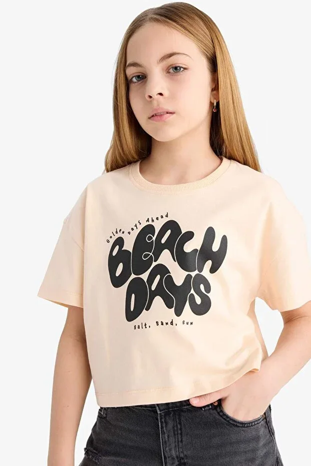100% Cotton Crew Neck Printed Short Sleeve T-Shirt Girls E0384A825SM