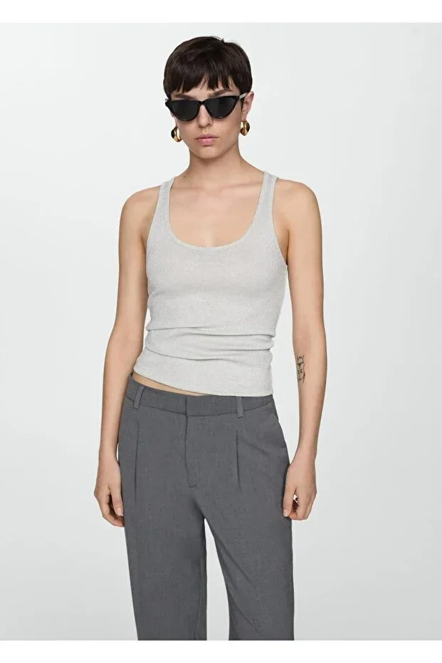 MANGO Lurex Knit Blouse