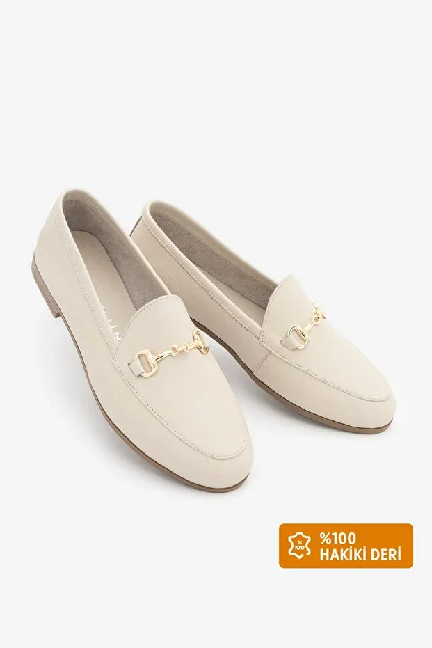 Women's Genuine Leather Chain Loafer Daily Shoes Tanle Beige