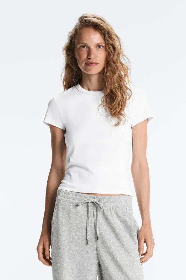 Oysho Fitted rib cotton blend T-shirt