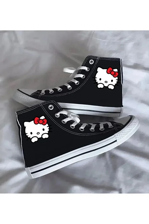 Hello Kitty Print Black Ankle Sports Shoe Kids Sneaker
