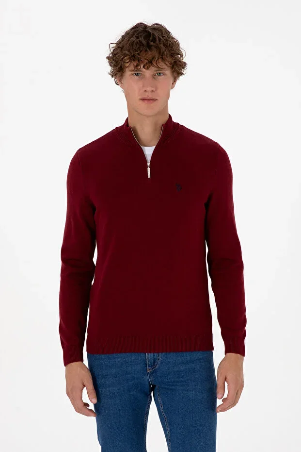 Men's Slim Fit Half-Zip Burgundy Basic Sweater 50313695-VR014