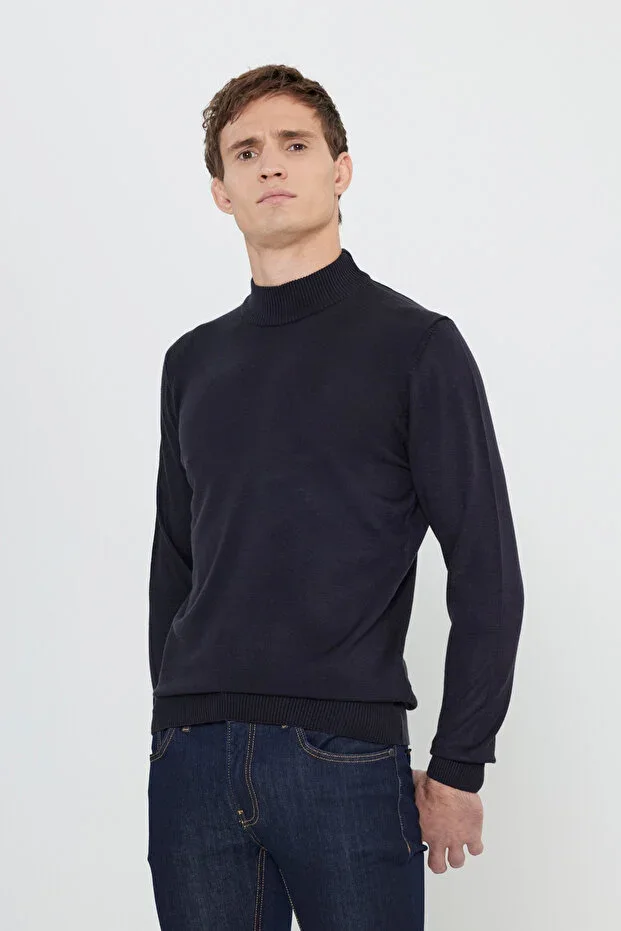Standard Fit Half Turtleneck Navy Blue Sweater