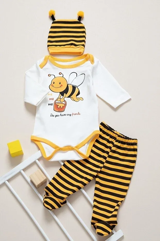 Unisex Baby Yellow Bee 3 Piece Bodysuit Set