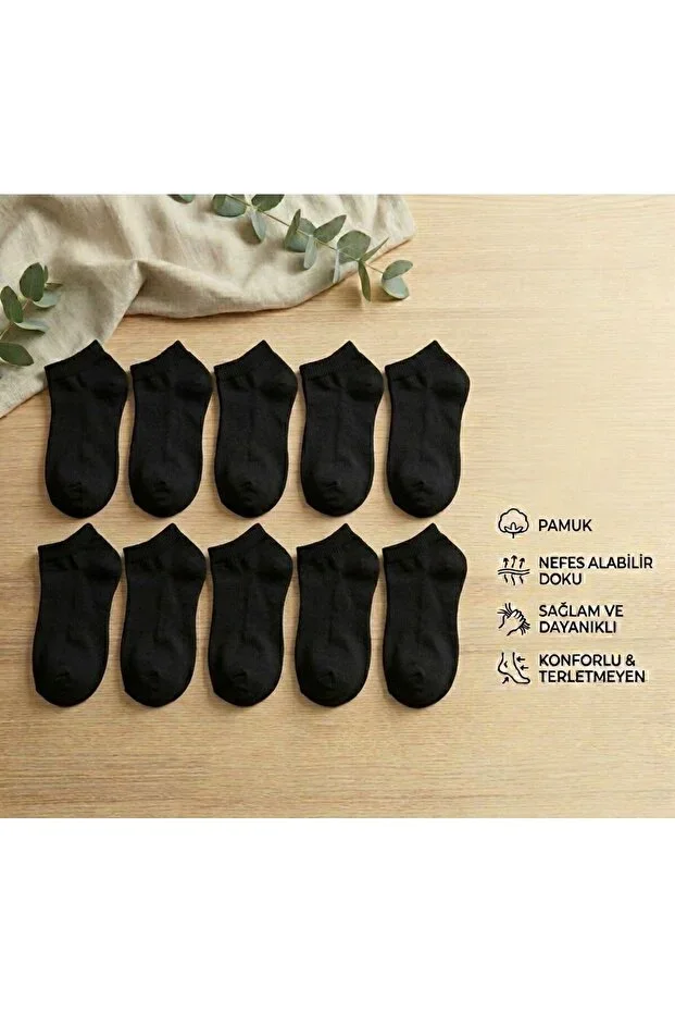 10 Pairs Solid Color Unisex Black Short Ankle Socks