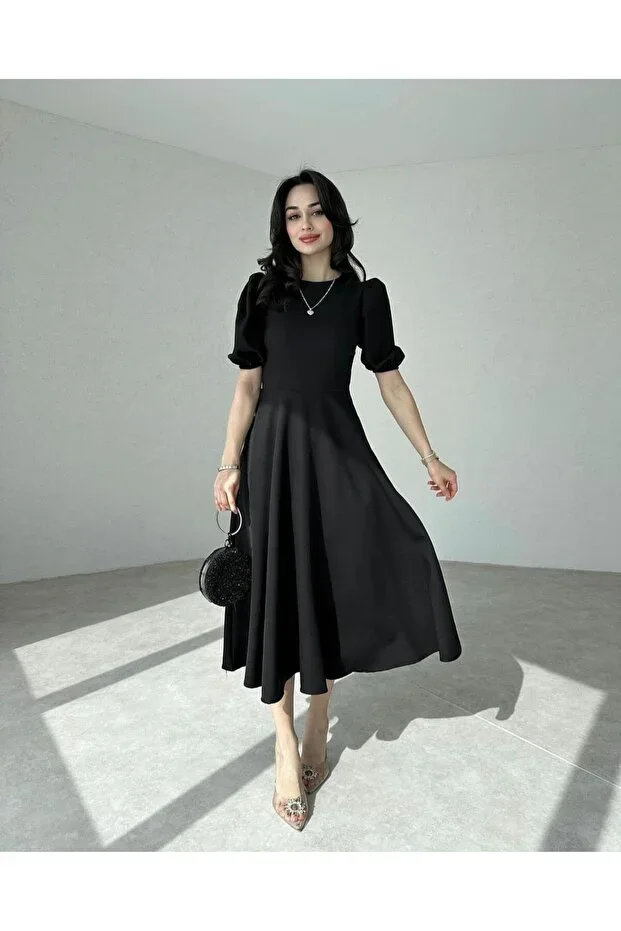 Afiş Butik Black Watermelon Sleeve Midi Dress