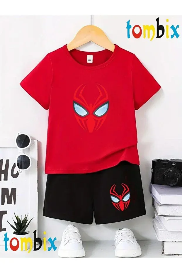 SPIDER PRINT T-SHIRT SHORTS SUMMER TOP-BOTTOM CHILD SET