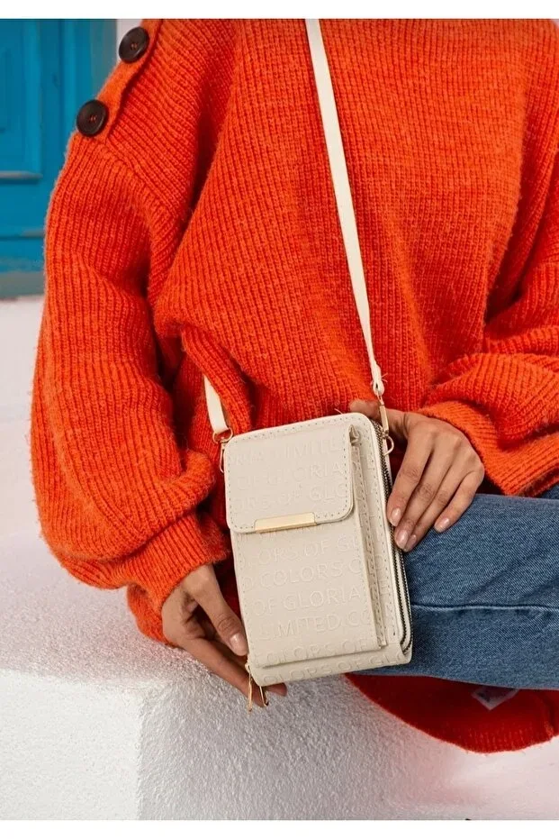 Women's Cream Double Zipper Phone Compartment Wallet Bag
