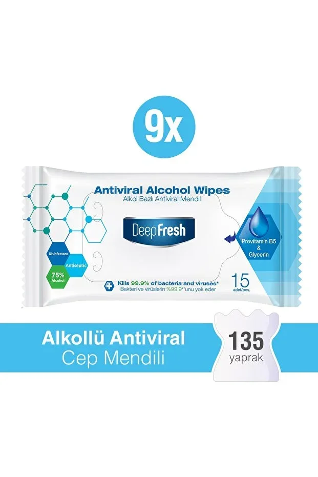 Alcoholic Antiviral Wet Pocket Wipes 9 x 15 Sheets