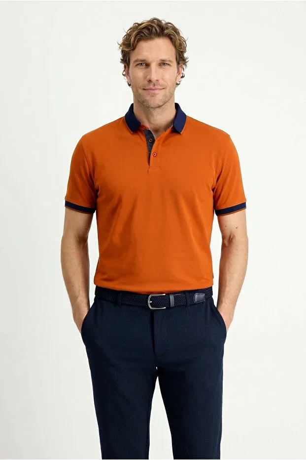 Polo Neck Regular Fit Patterned Cotton T-Shirt