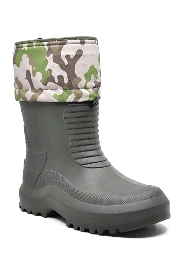 Men's Khaki Waterproof Eva Sole Hunter Fisherman Motorcyclist Courier Rain Snow Boot With Thermal Socks