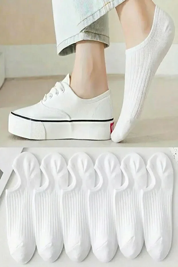 6 Pairs Women's White Stylish Striped Comfortable Sneaker Socks