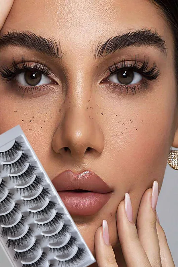 Natural Look Silk Individual 10 Piece False Eyelash Set - 10 Pairs Real False Eyelashes - Model: D5