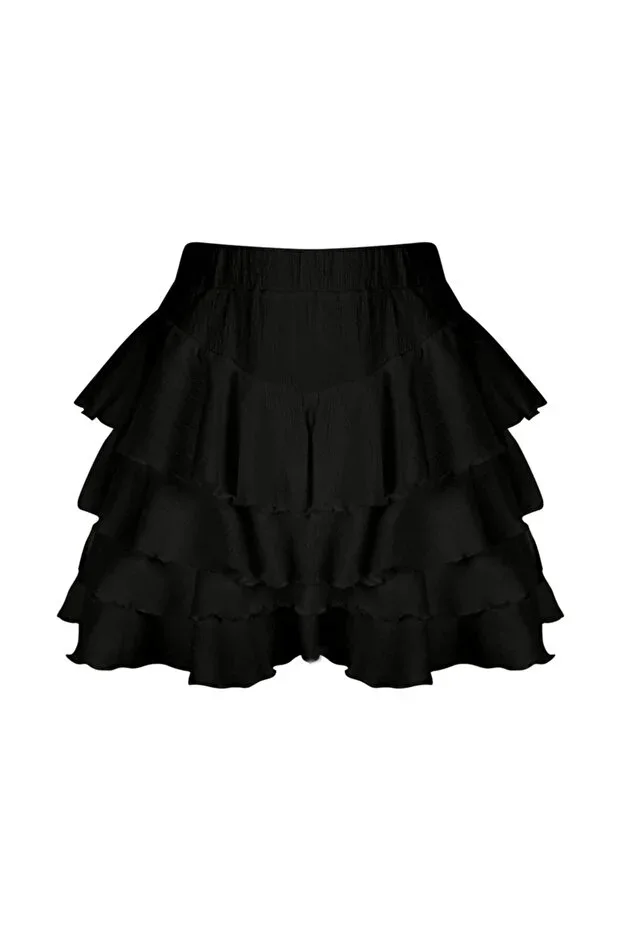 La Sarta Mykonos Ruffled Black Skirt